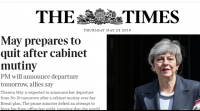 Segundo o xornal 'The Times', Theresa May anunciará mañá a súa renuncia