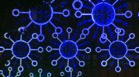 Luces que lembran o símbolo da covid decoran A Coruña desde o venres