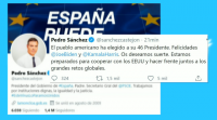 Pedro Sánchez felicita nas redes sociais o candidato demócrata