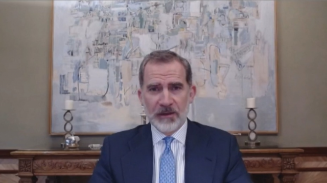 O rei Filipe VI interveu no V Foro do Mediterráneo por videoconferencia