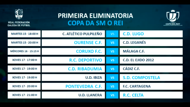 Xa se coñecen os horarios da primeira eliminatoria da Copa, con oito equipos galegos