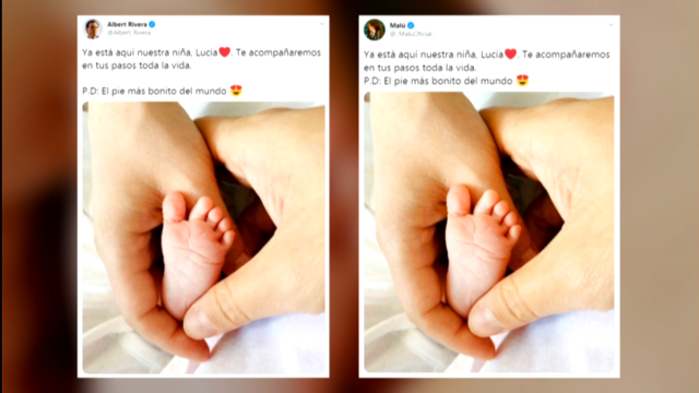 Malú e Albert Rivera anuncian nas redes o nacemento da súa filla, Lucía