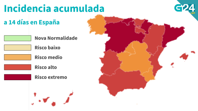 A incidencia en España sobe a 225, con catro comunidades autónomas en risco extremo
