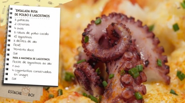 Ensalada rusa de polbo e lagostinos