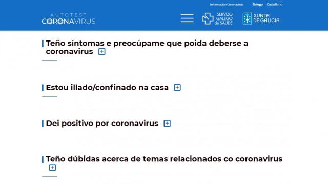 A Xunta habilita un autotest con información do coronavirus na súa web