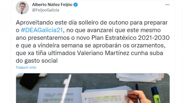 Feijóo anuncia que aumentará o gasto social e haberá novas baixadas de impostos